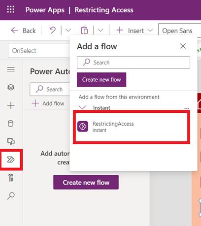 Access Restriction in a Canvas App Using a SharePoint Group and Power Automate